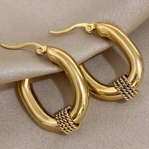 18k Gold Rope Accent Hoop Earrings - Women Jewelry